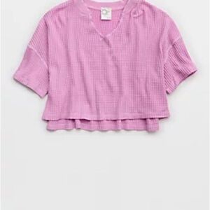 Waffle Knit Notch Neck Tee in Sunset Purple